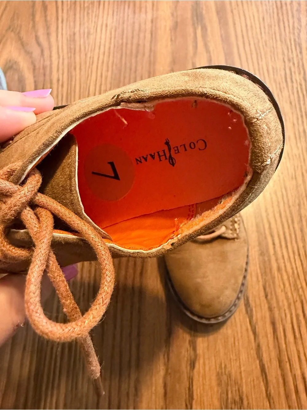 Cole Haan Kids Suede Lace-Up Shoes in Brown with Orange Insole